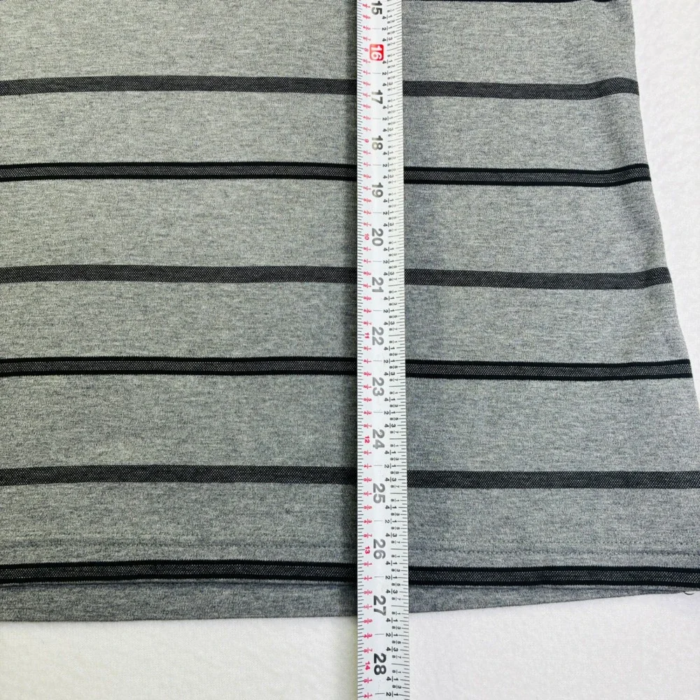 Banana Republic Mens Large Polo Shirt Grey Black Striped Short Sleeve Cotton L